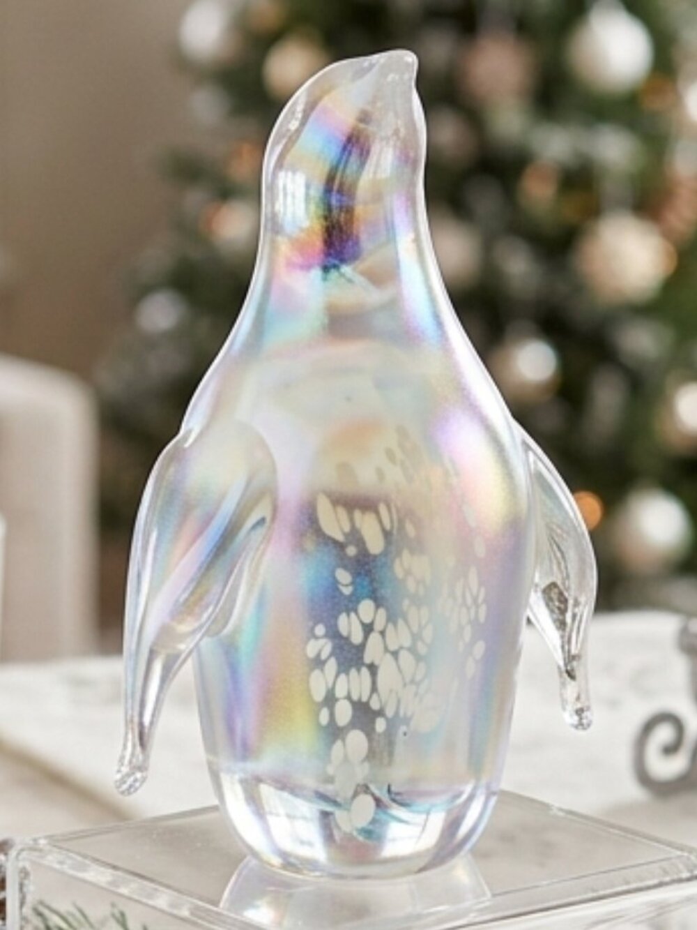 Clear Hand Blown Glass Penguin Christmas Collectible Winter Christmas